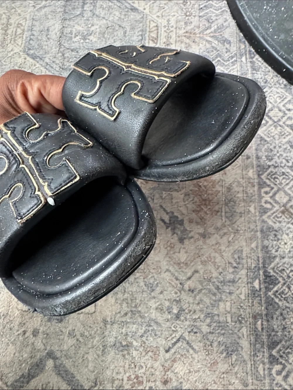Tory Burch Black Double T Leather Slide Sandals Size 8 As Is